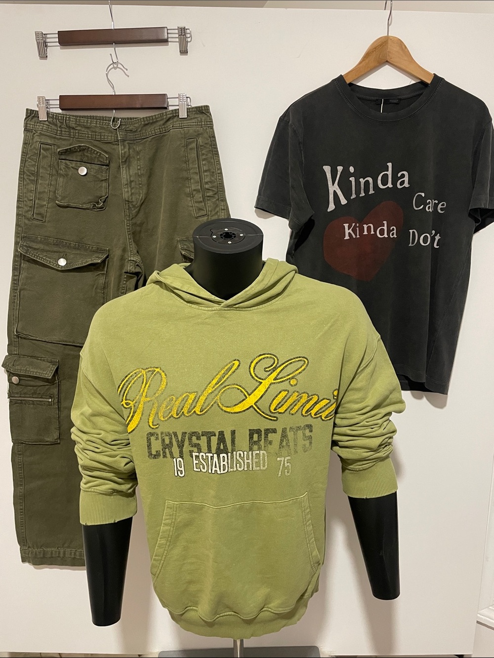 Zara Olive Green Crewneck Hoodie with 'Real Limit' Graphic
